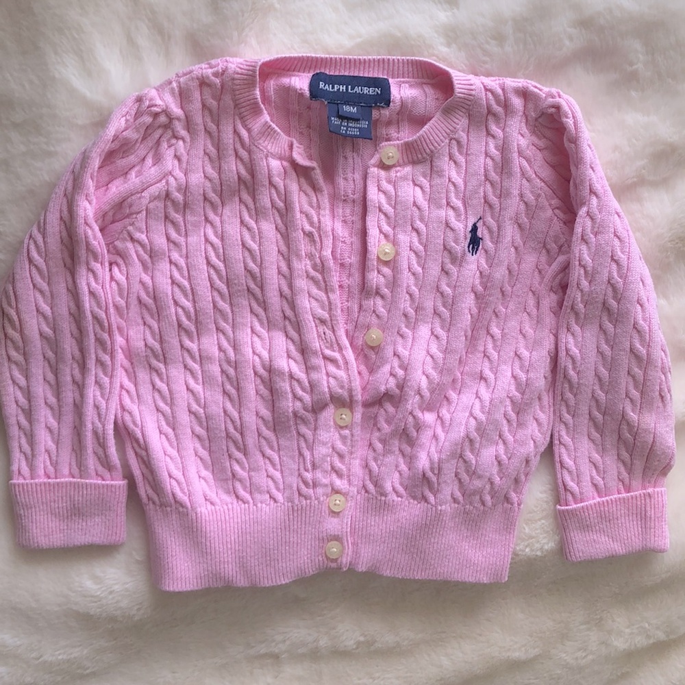⬇️Ralph Lauren Baby Cardigan Pink Gently Used 18M - Picture 1 of 6